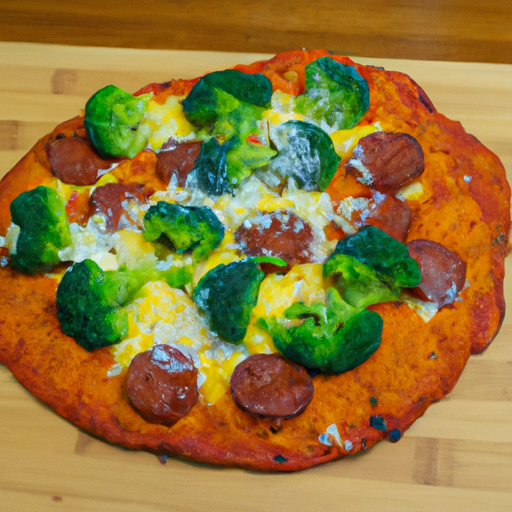 Keto Cauliflower Pizza Crust with Spicy Sausage and Broccoli Recipe
