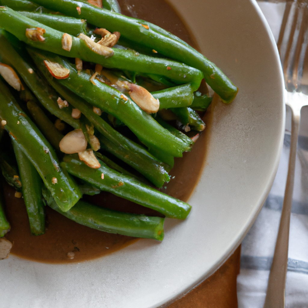 Steamed Green Beans with Almond Garlic Dressing 